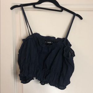 Navy ruffled crop top